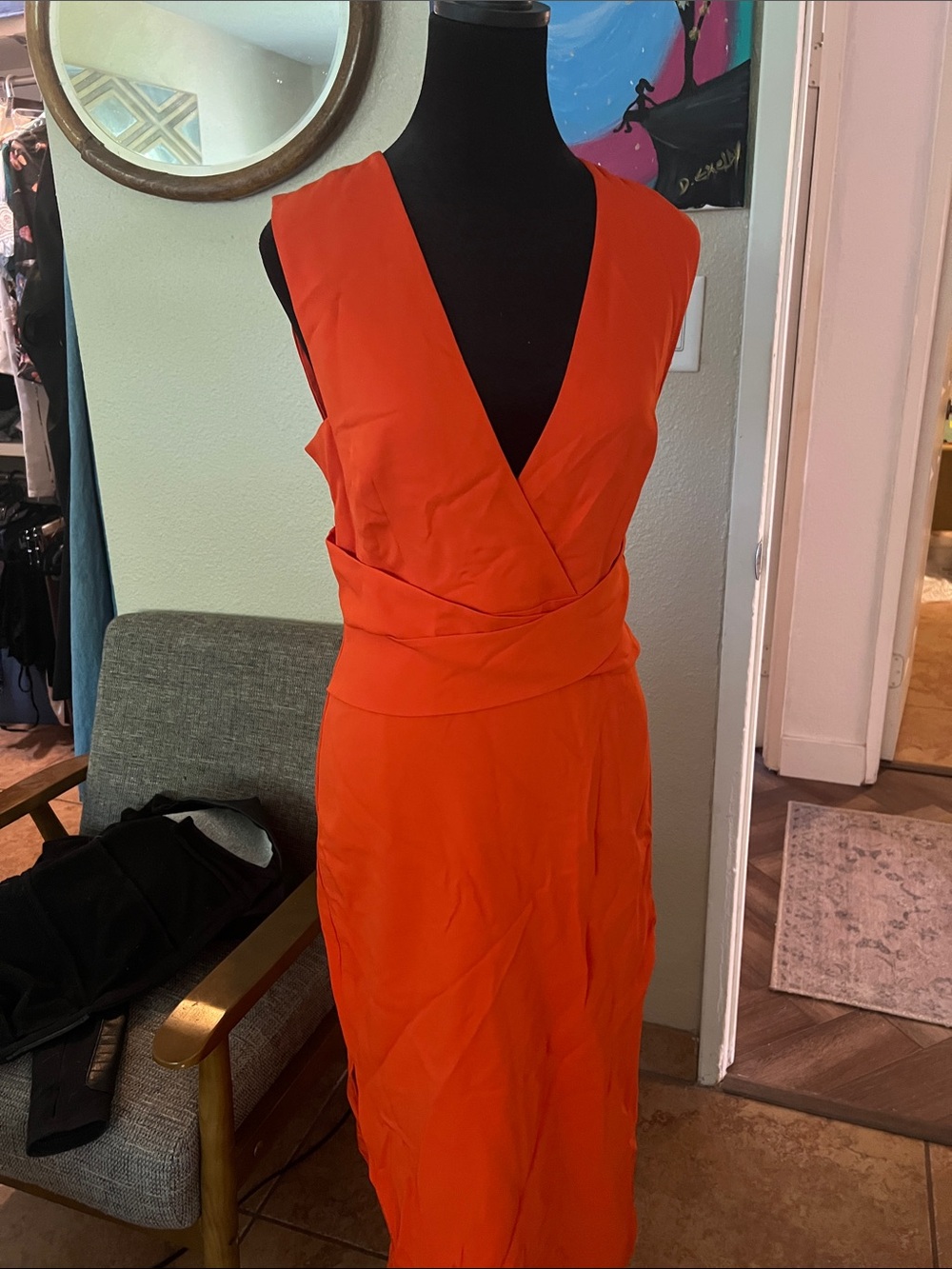 Reiss Vibrant Orange V-Neck Maxi Dress